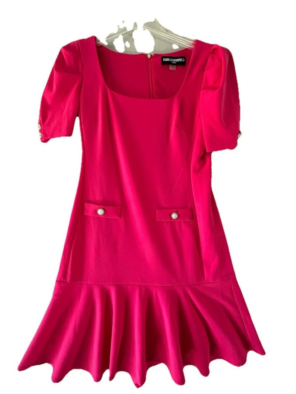 Karl Lagerfeld Paris Hot Pink Dress Size 4 Puff Sleeve Fit Flare Party N